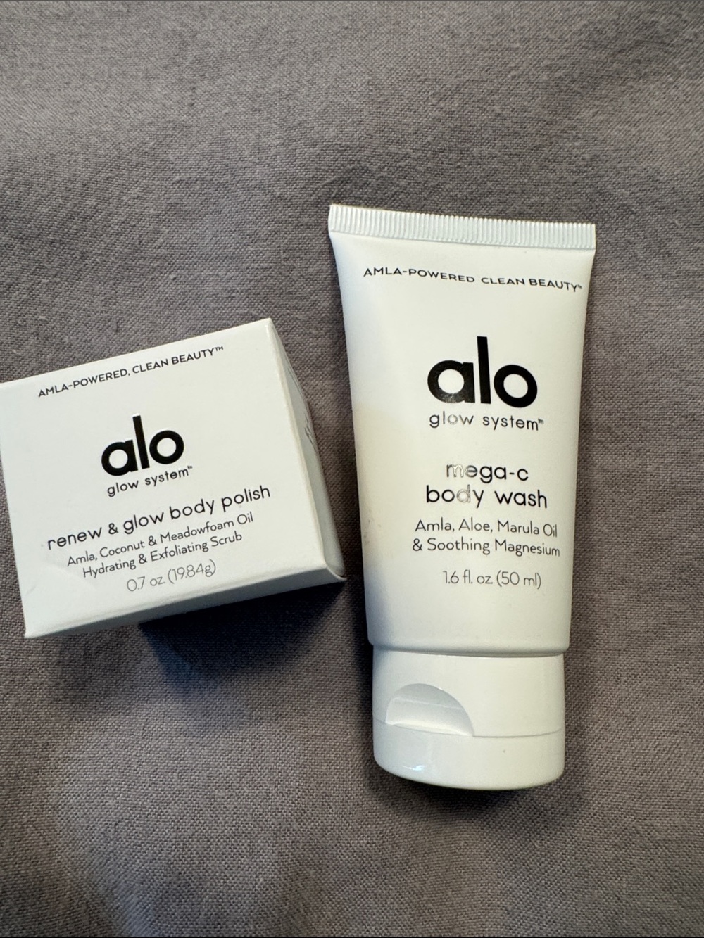 alo Glow System Mega-C Body Wash & Renew + Glow Body Polish - Travel Sizes